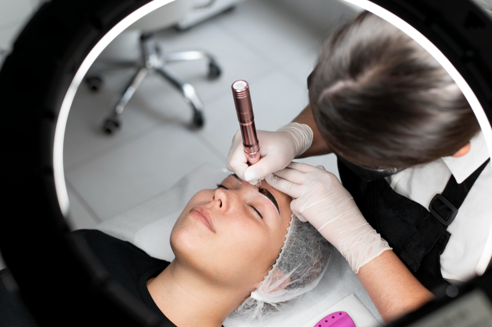 Young woman going through microblading removal in Nepal